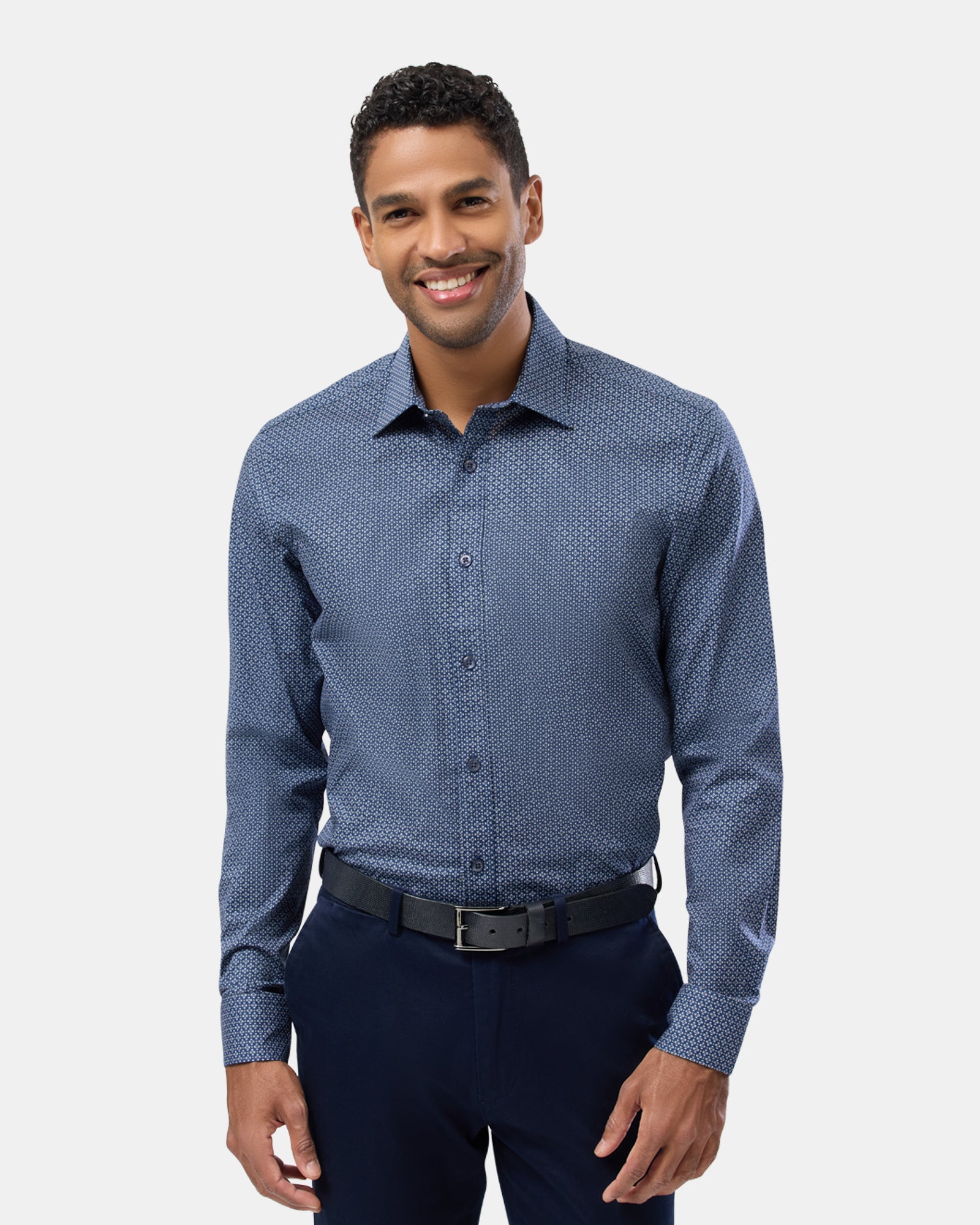 Two Tone Geo Print Reg Fit Stretch Business Shirt