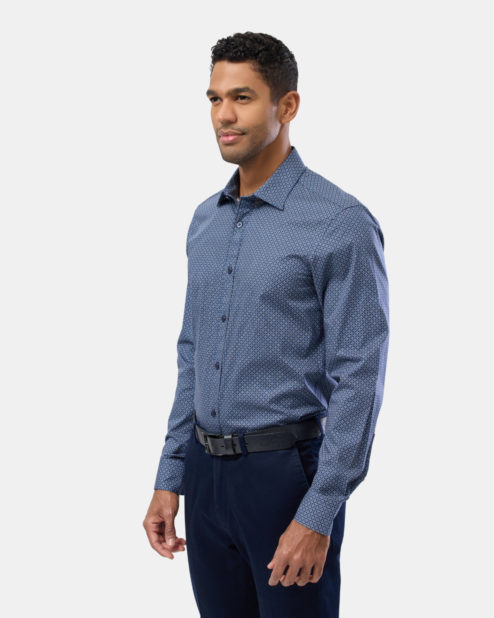 Two Tone Geo Print Reg Fit Stretch Business Shirt